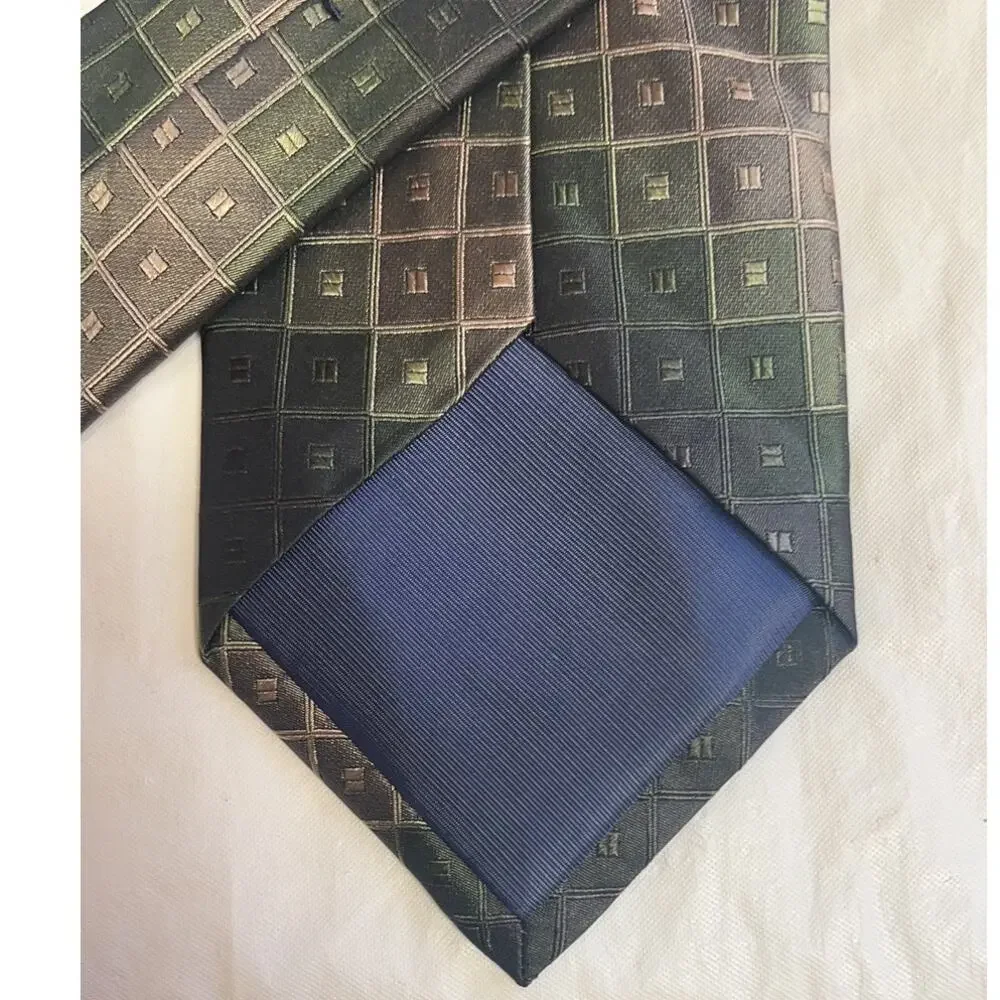 Joe Joseph Abboud Geometric Patterned Silk Necktie Shades of Green and Gray Tie